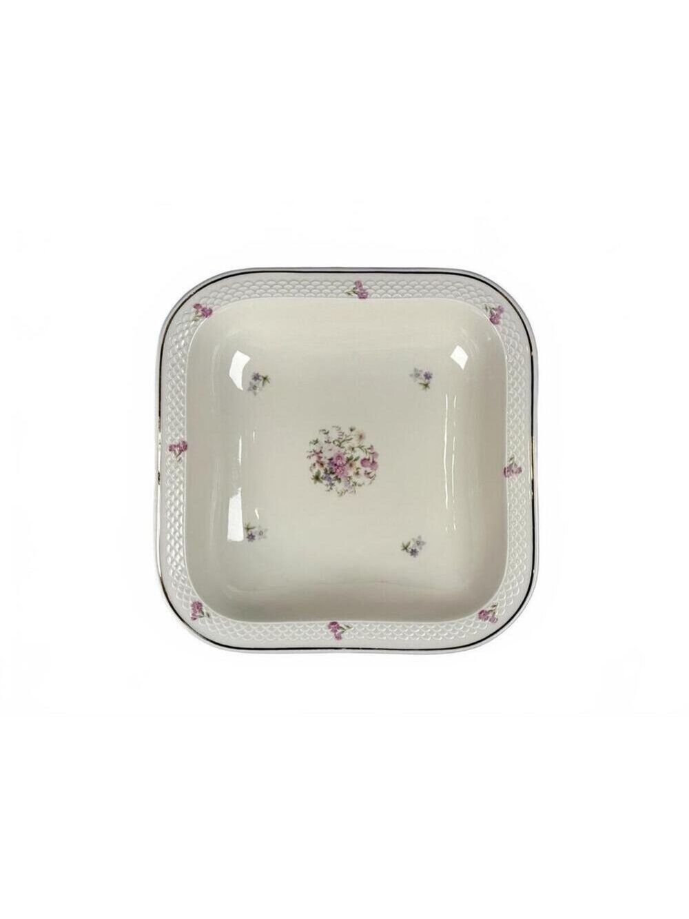 Vintage Thomas Ivory Bavaria Square 9.5 in Serving Bowl Floral Gold Trim Germany